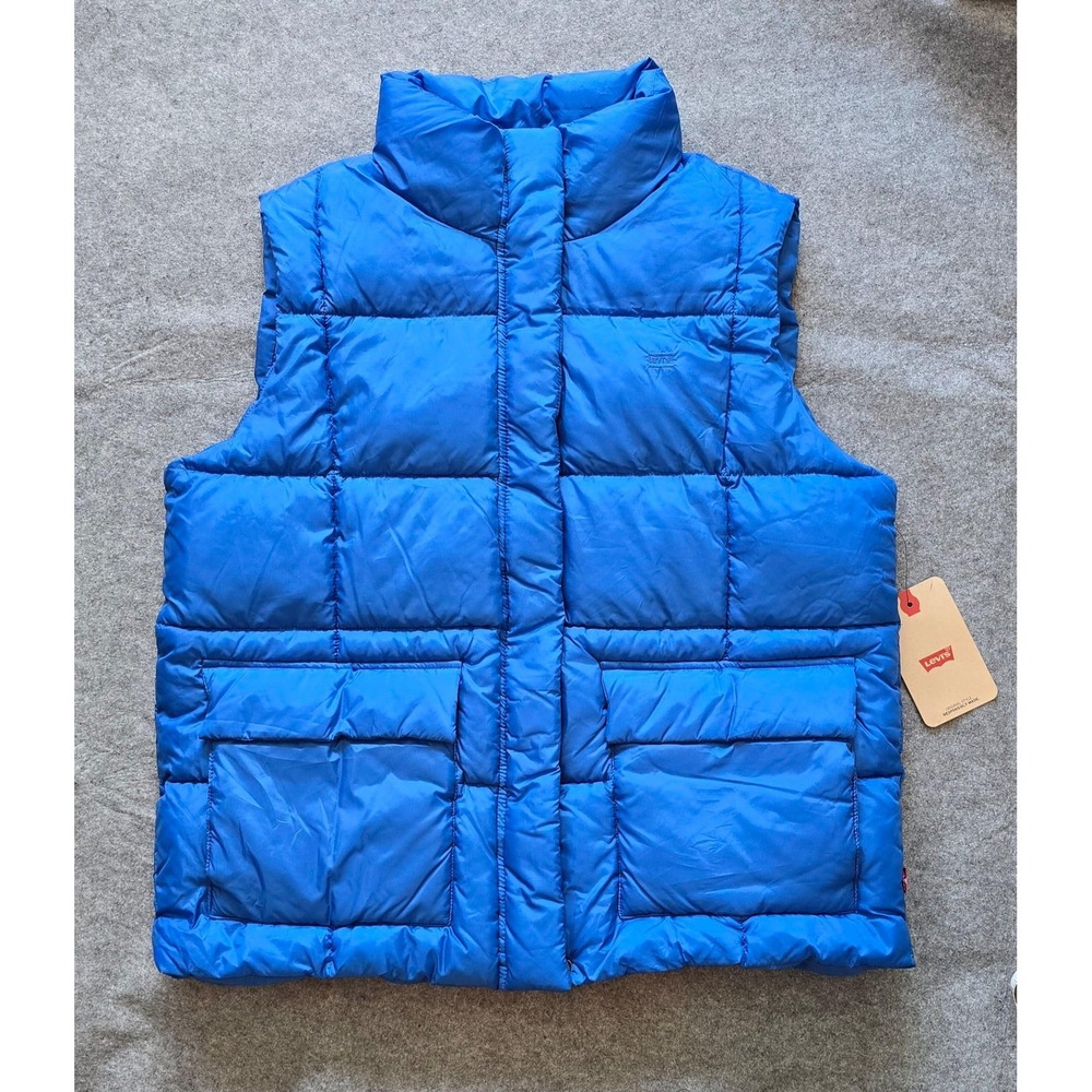 NWT Levi's Women's Box-Quilted Puffer Vest Blue Sleeveless Winter Jacket Large